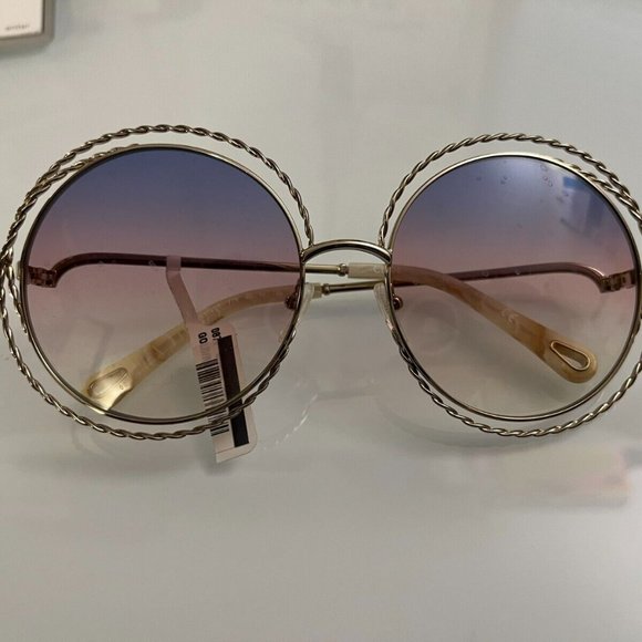 CHLOE CARLINA CHAIN 58mm Round Sunglasses MSRP$420 in Rainbow made in Italy